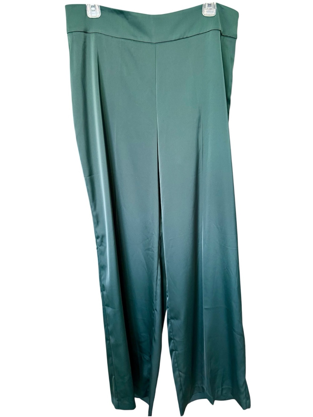 NWT Anne Klein Wide Leg Satin Pants Treeline Green Size 12